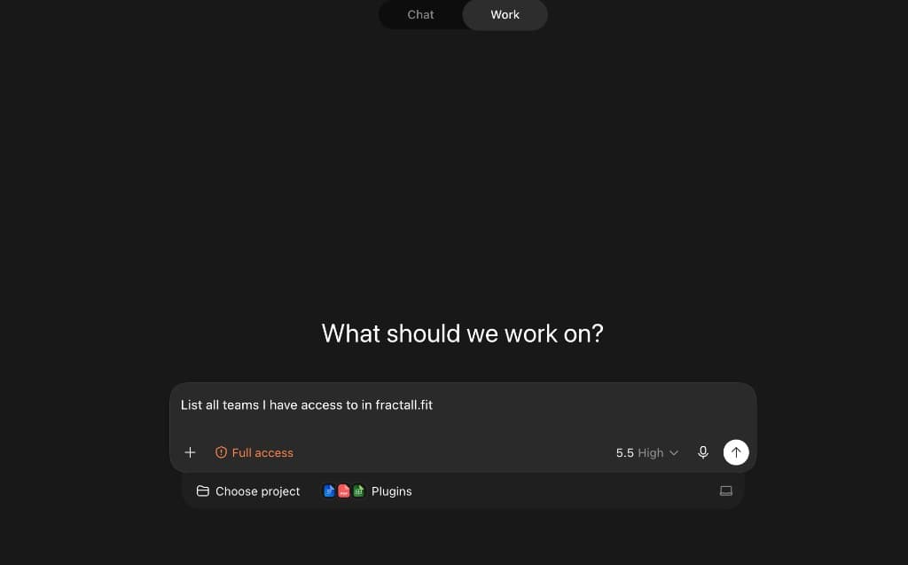 ChatGPT Work composer with the success-check prompt typed in.