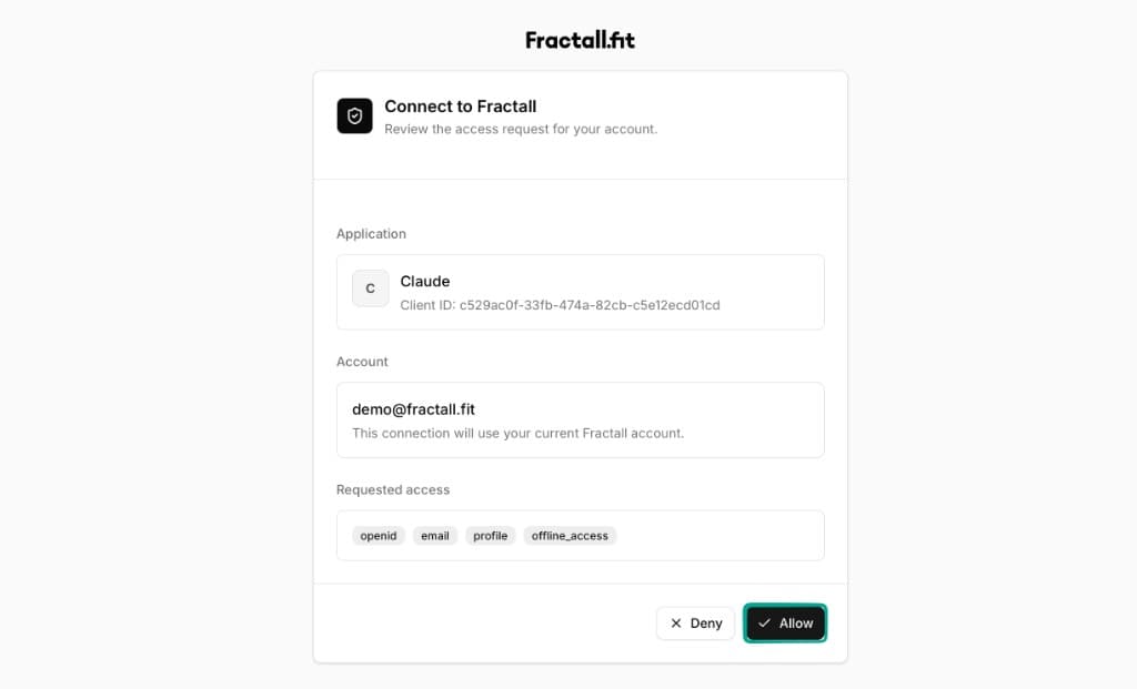 Connect to Fractall authorization screen with Allow highlighted.