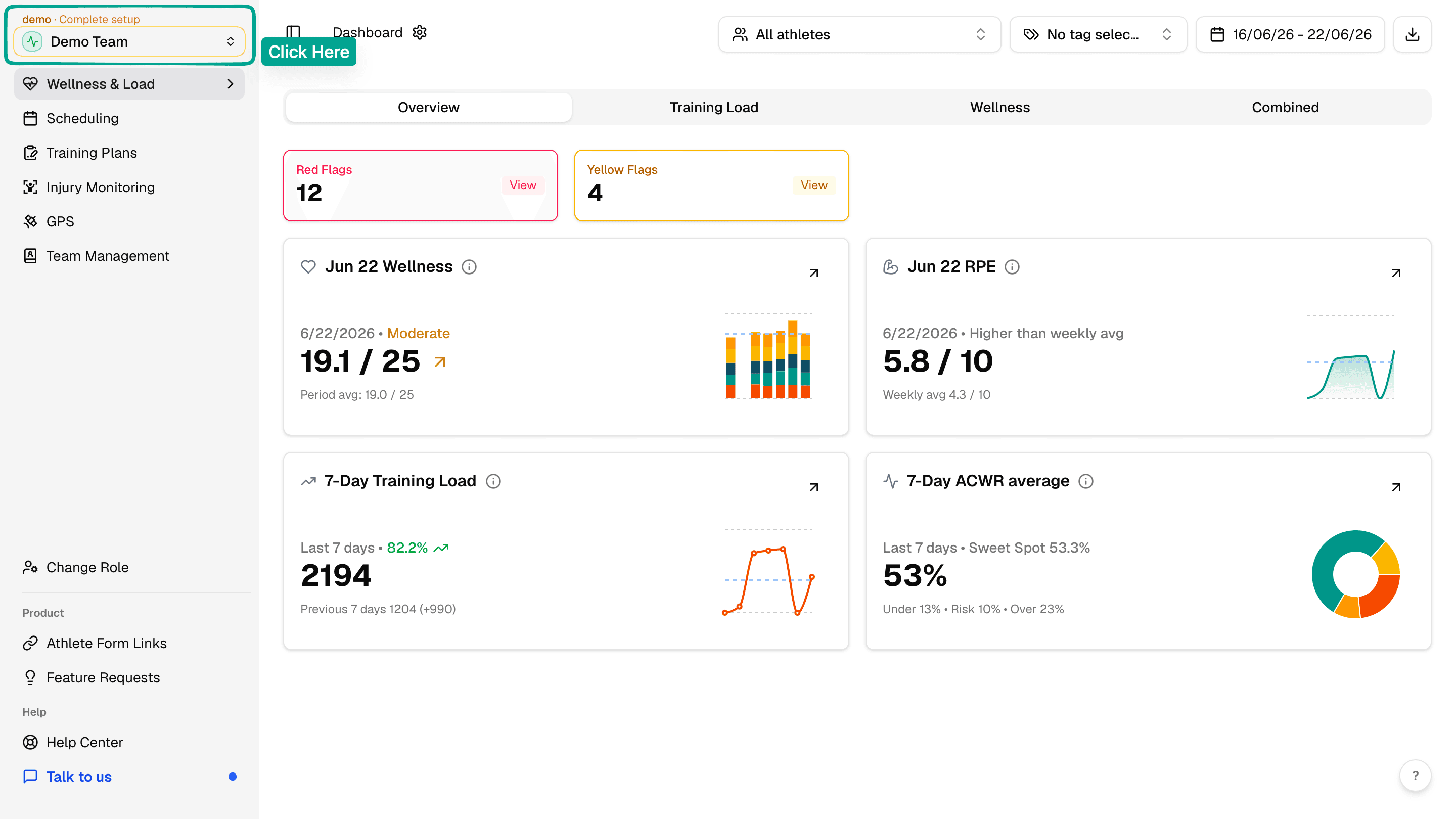 Fractall dashboard with the workspace menu highlighted at the top of the sidebar.