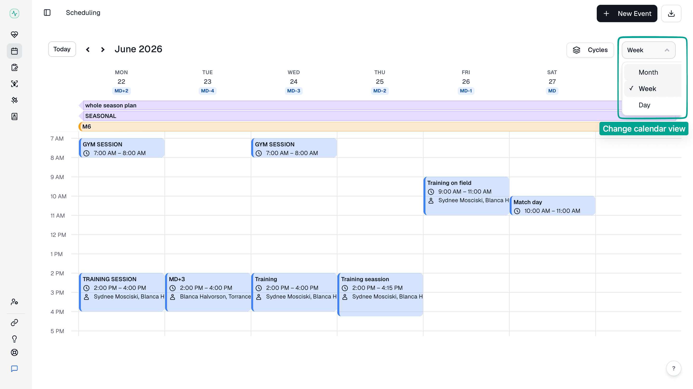 Calendar view selector on the Scheduling page.