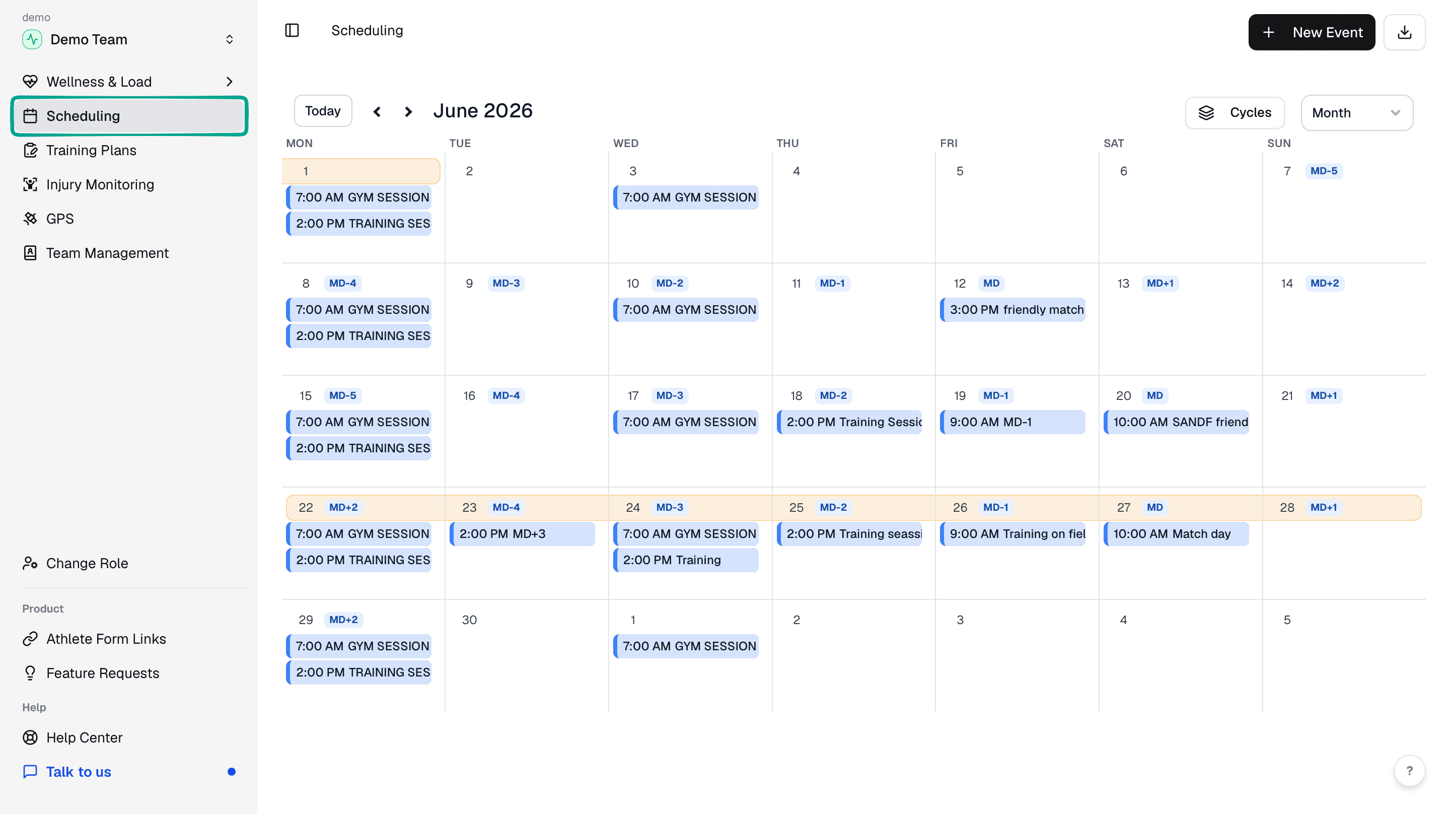 Fractall Scheduling page with Scheduling selected in the sidebar and a week calendar visible.